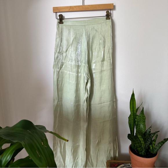 NASTY GAL WIDE LEG GREEN TROUSERS Satin Shimmer Wide Leg Pants - Picture 3 of 8